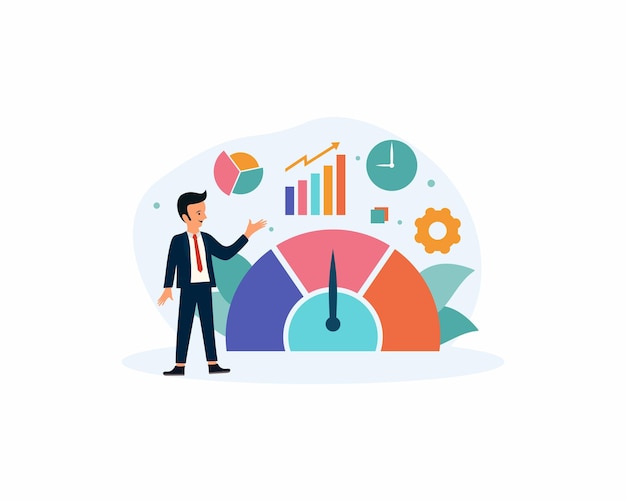 Illustrazione piana del design di sviluppo e miglioramento del business di benchmarking