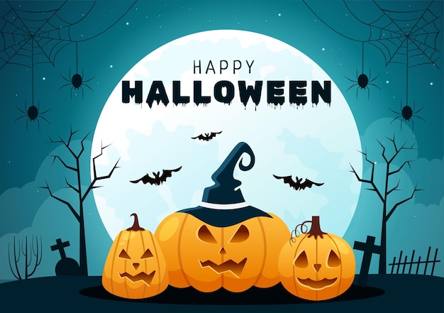 Illustrazione piana del fumetto disegnato a mano del fondo del modello di Halloween felice