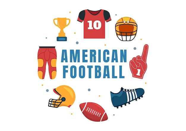 Illustrazione piana del fumetto disegnato a mano del giocatore di football americano di sport