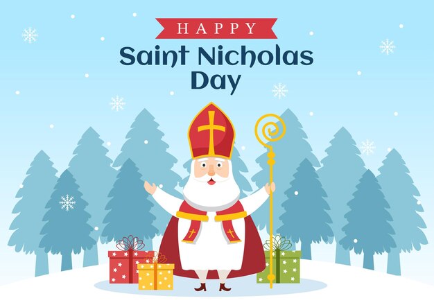 Illustrazione piana del fumetto disegnato a mano del modello di celebrazione del giorno di San Nicola o di Sinterklaas