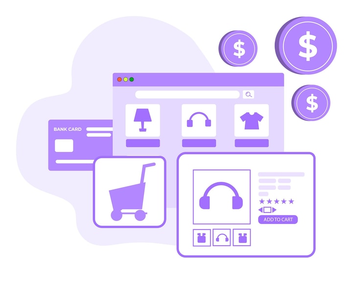 Vettore illustrazione piana dell'insegna del sito web di commercio elettronico