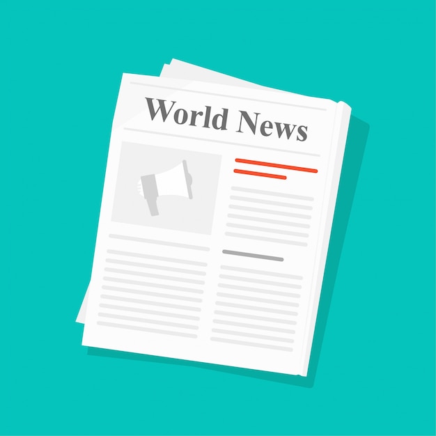 Illustrazione piana della rivista piegata carta di notizie della stampa quotidiana o del giornale isolata sul fondo di colore, idea della pagina del giornale