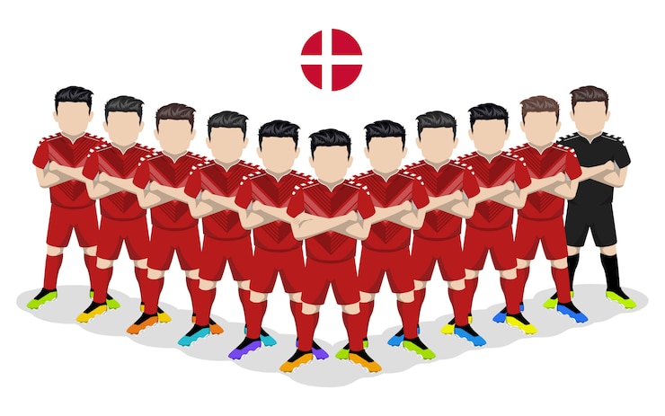 Vettore illustrazione piana della squadra di calcio nazionale danese per la competizione europea