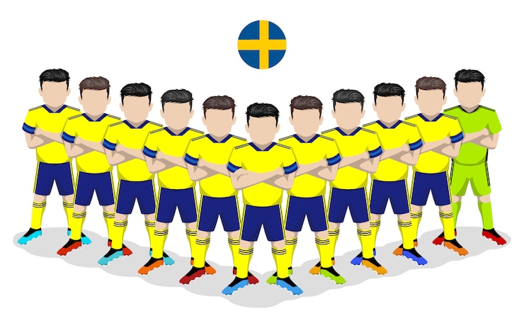 Vettore illustrazione piana della squadra di calcio nazionale svedese per la competizione europea