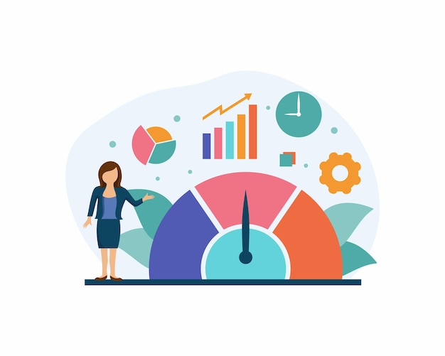 Illustrazione piana di benchmarking dello sviluppo del business e del miglioramento della progettazione