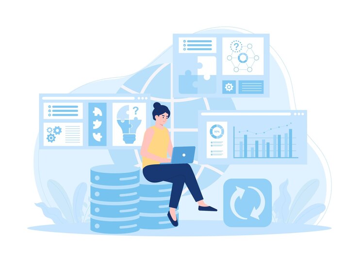 Illustrazione piana di concetto di tendenza della rete di archiviazione cloud di dati della tecnologia di archiviazione di database online di web hosting