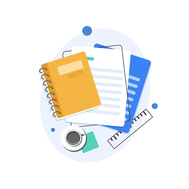 Vettore illustrazione piana di notebook e pagine