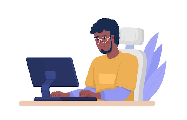 Illustrazione piana di vettore di concetto del lavoratore informatico maschio