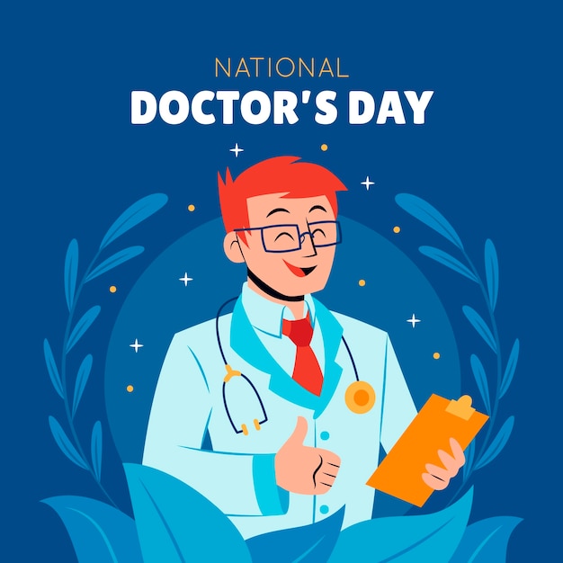 Illustrazione piana disegnata a mano del giorno del medico nazionale
