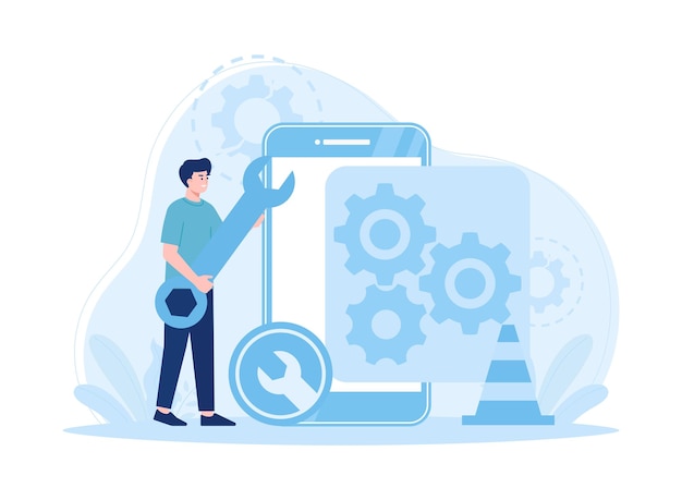 illustrazione piatta del concetto di riparazione di dispositivi mobili