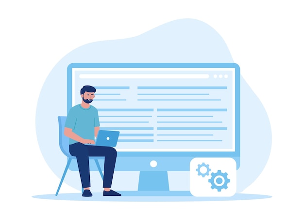 Illustrazione piatta del concetto di tendenza della scrittura di script di miglioramenti del linguaggio di programmazione