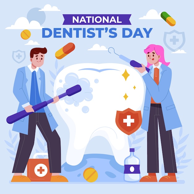 Illustrazione piatta del giorno del dentista nazionale