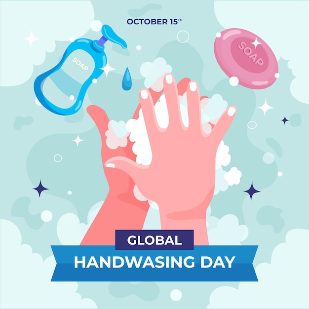 Illustrazione piatta del giorno del lavaggio delle mani globale