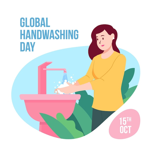 Illustrazione piatta del giorno del lavaggio delle mani globale