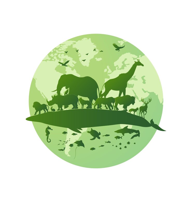 Vettore illustrazione piatta del mondo della vita selvaggia e degli animali