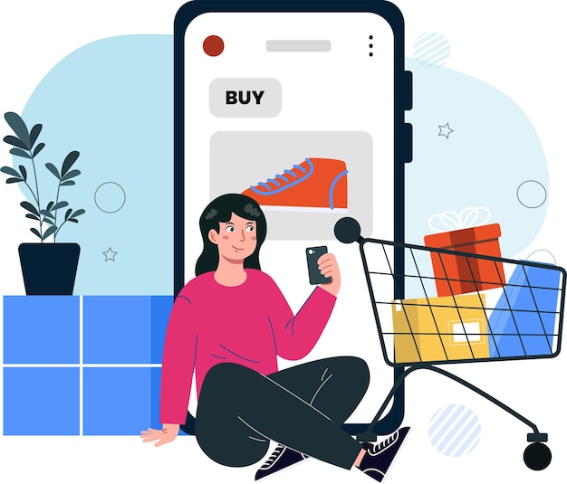 Illustrazione piatta della donna dello shopping online