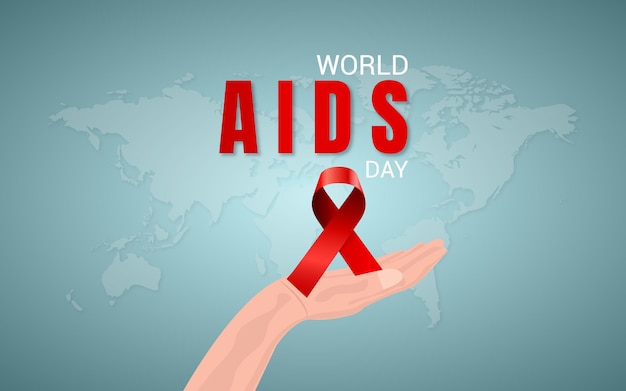 Illustrazione piatta della giornata mondiale contro l'AIDS con nastro a mano