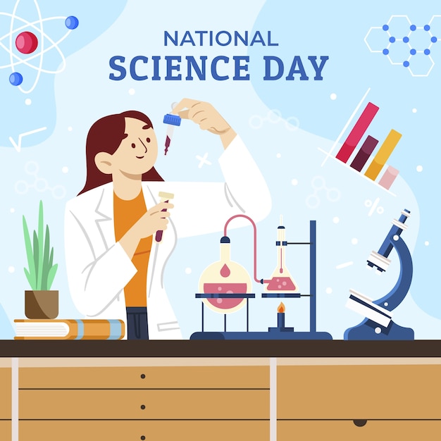 Illustrazione piatta della giornata nazionale della scienza