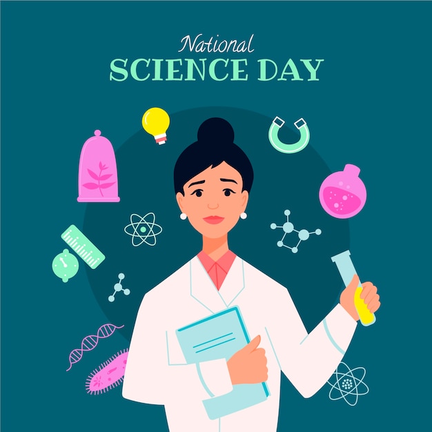 Illustrazione piatta della giornata nazionale della scienza