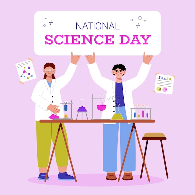 Illustrazione piatta della giornata nazionale della scienza