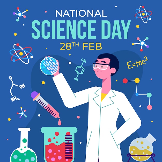Illustrazione piatta della giornata nazionale della scienza