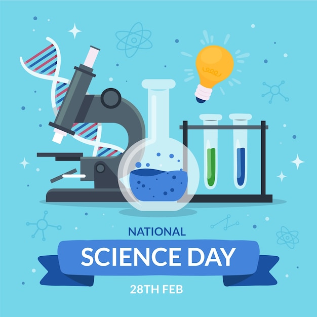 Illustrazione piatta della giornata nazionale della scienza