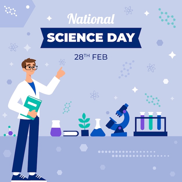 Illustrazione piatta della giornata nazionale della scienza