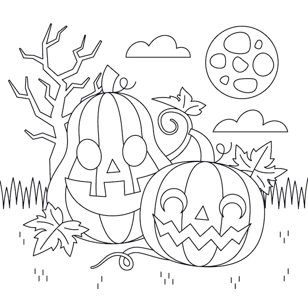 Illustrazione piatta della pagina di colorazione di halloween