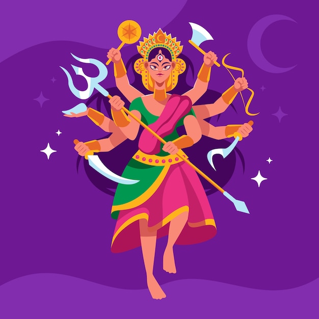 Illustrazione piatta di durga puja