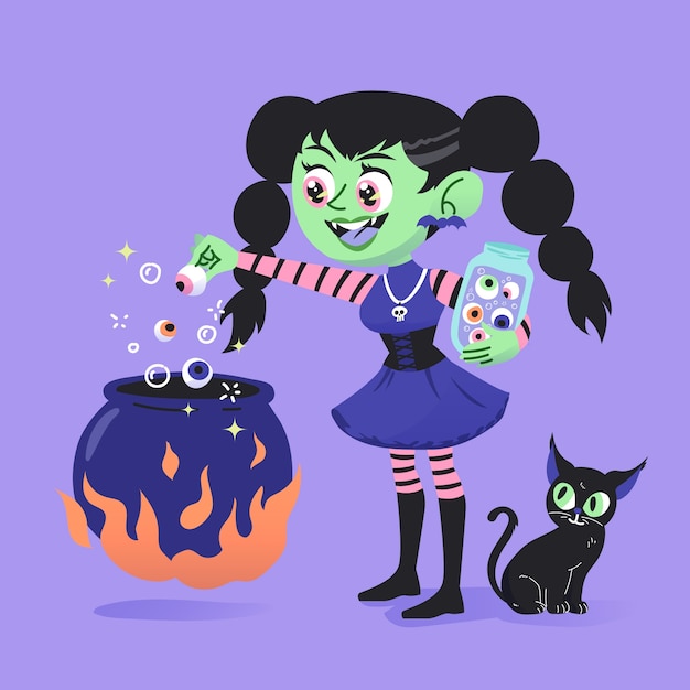 Illustrazione piatta di hocus pocus di halloween