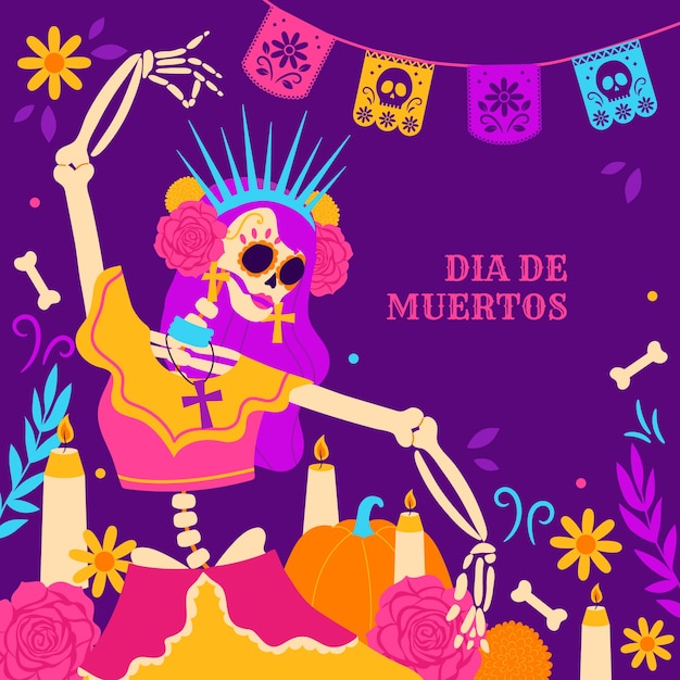 Illustrazione piatta dia de muertos