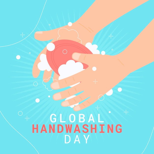 Illustrazione piatta disegnata a mano del giorno del lavaggio delle mani globale