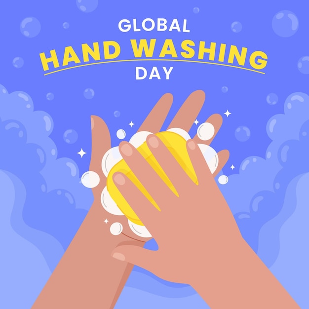 Illustrazione piatta disegnata a mano del giorno del lavaggio delle mani globale