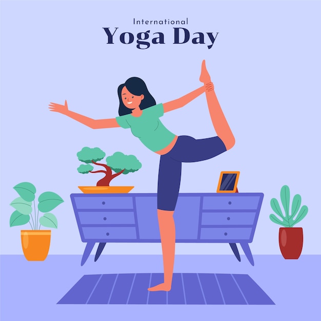 Illustrazione piatta disegnata a mano della giornata internazionale dello yoga