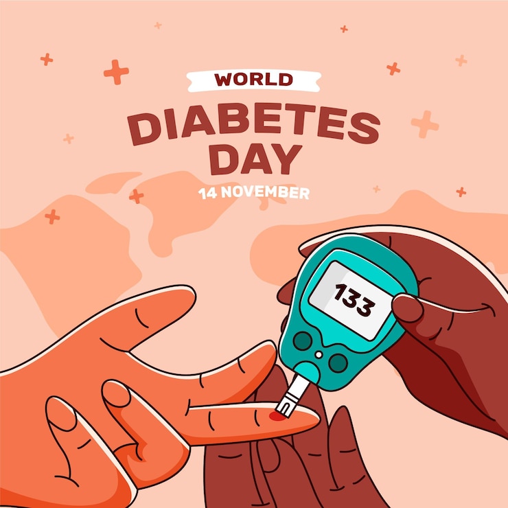 Vettore illustrazione piatta disegnata a mano della giornata mondiale del diabete