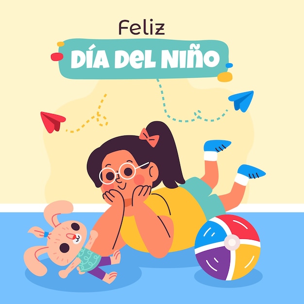 Illustrazione piatta in spagnolo per la celebrazione della giornata dei bambini