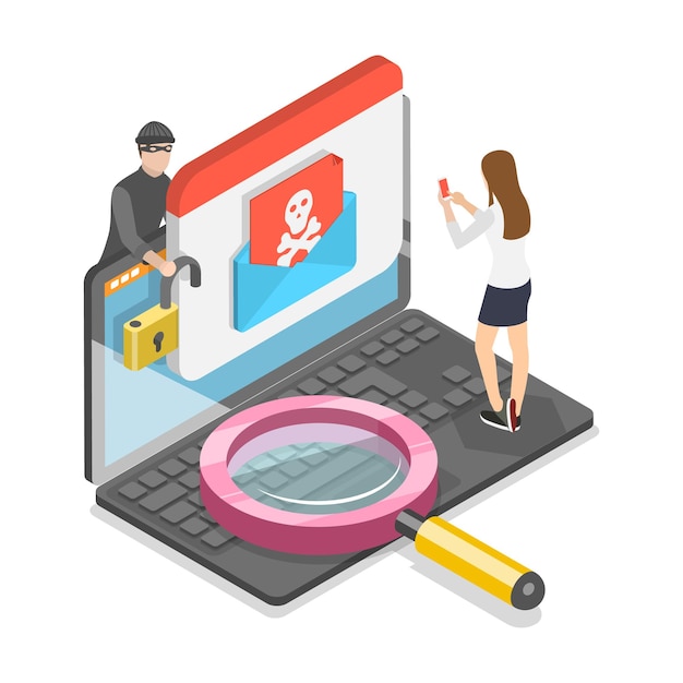 Illustrazione piatta isometrica 3D dell'oggetto 2 della sicurezza informatica
