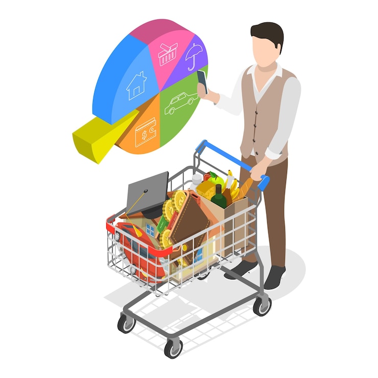 Vettore illustrazione piatta isometrica 3d delle finanze domestiche personali articolo 2