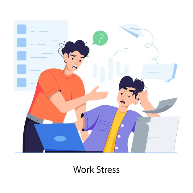 Illustrazione piatta moderna che raffigura lo stress del lavoro