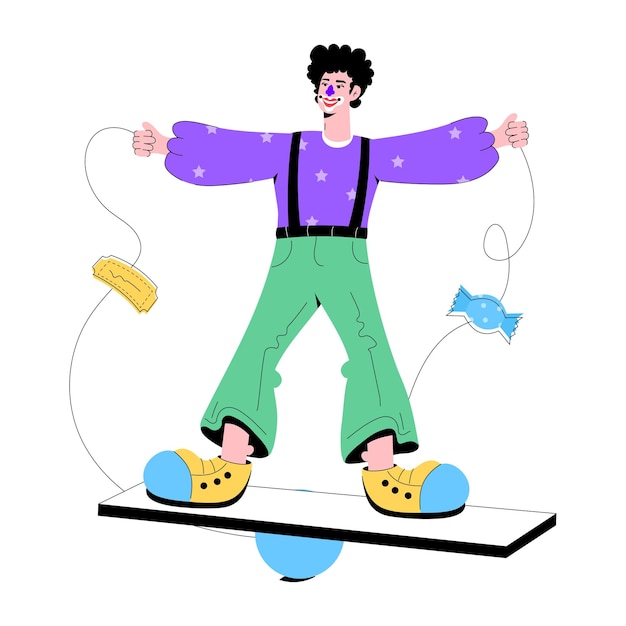 Illustrazione piatta moderna di un comico di circo