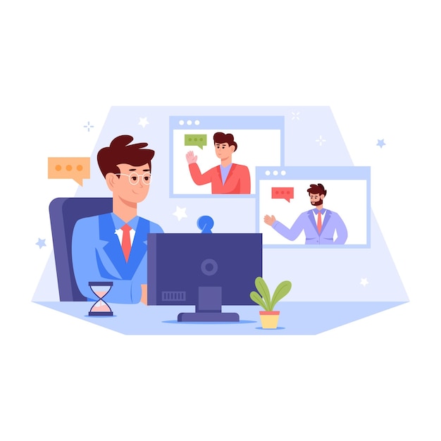 Illustrazione piatta moderna di videoconferenza