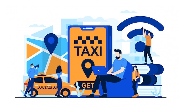 illustrazione piatta online di taxi