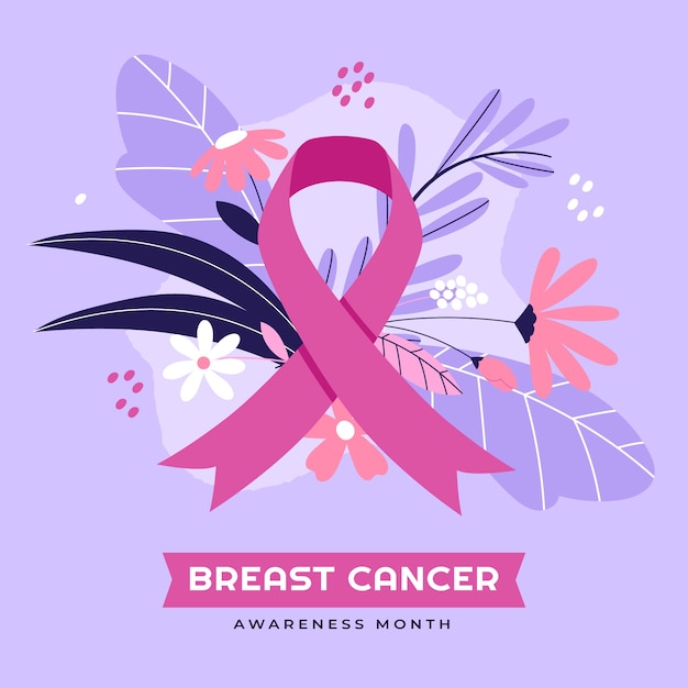 Illustrazione piatta per il mese di consapevolezza del cancro al seno