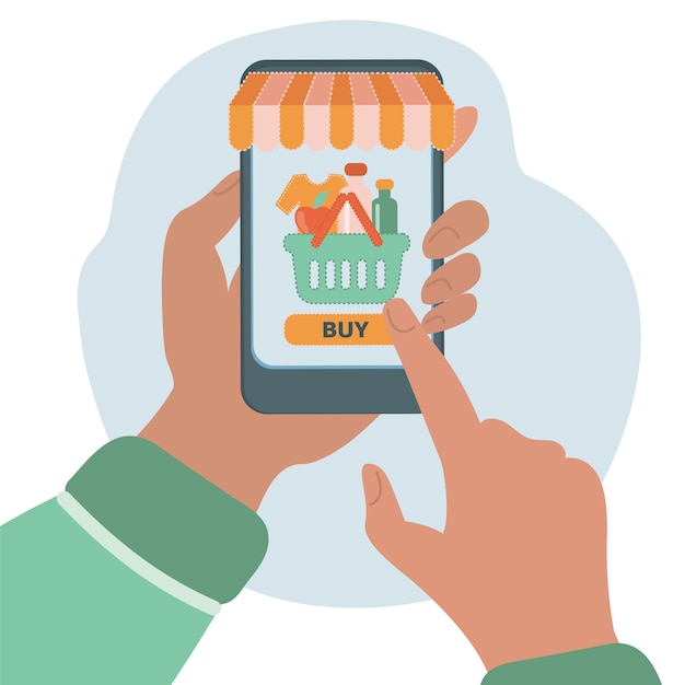 Illustrazione piatta per il trading online: informazioni sullo shopping da smartphone