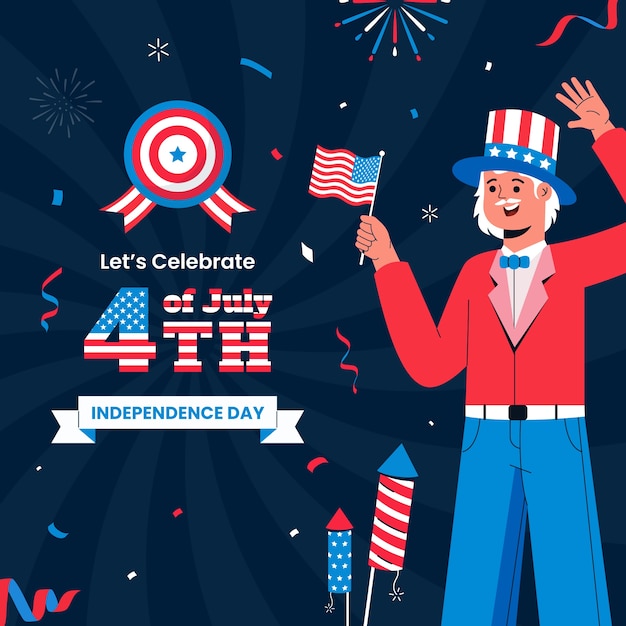 Illustrazione piatta per la celebrazione americana del 4 luglio