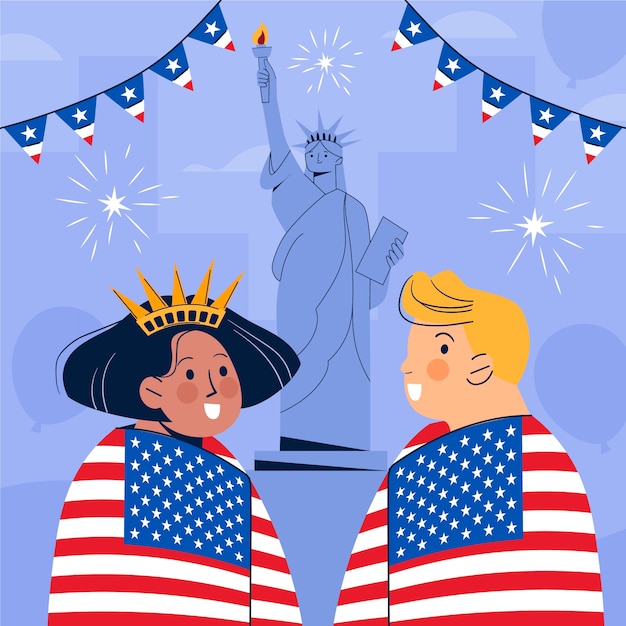 Illustrazione piatta per la celebrazione americana del 4 luglio