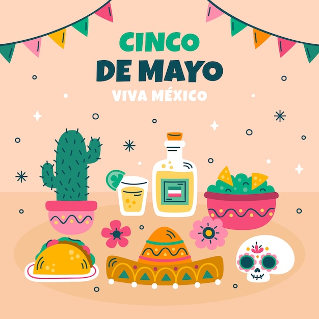 Illustrazione piatta per la celebrazione del cinco de mayo