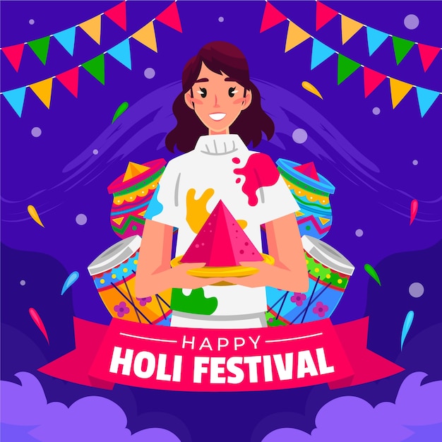 Illustrazione piatta per la celebrazione del festival holi
