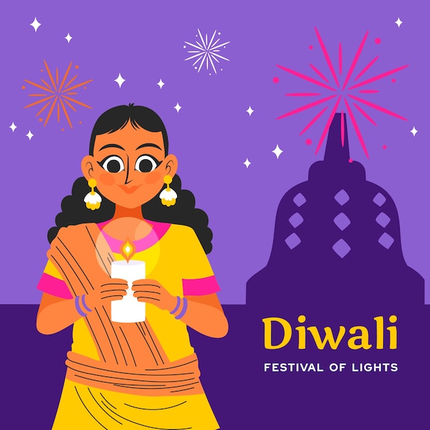 Illustrazione piatta per la celebrazione del festival indù di diwali