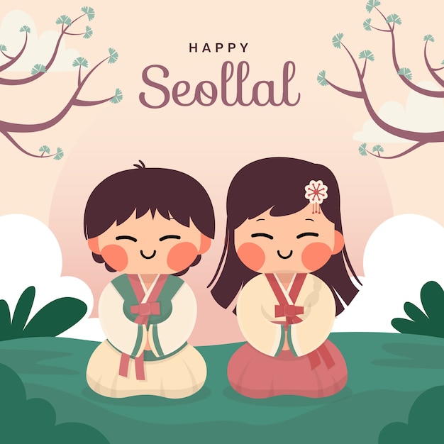 Illustrazione piatta per la celebrazione del festival seollal